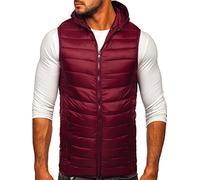 BOLF Homme Gilet de transition matelassee a Capuche Doudoune Blouson avec fermeture eclair Zipe Temps libre Sport Fitness Basic Outdoor Style 13072 Bordeaux M [1U1]
