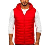 BOLF Homme Gilet de transition matelassee a Capuche Doudoune Blouson avec fermeture eclair Zipe Temps libre Sport Fitness Basic Outdoor Style LY36 Rouge L [1U1]