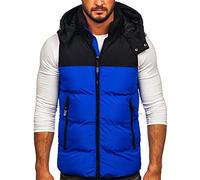 BOLF Homme Gilet de transition matelassee a Capuche Doudoune Blouson avec fermeture eclair Zipe Temps libre Basic Outdoor Style 1189 Bleu L [1U1]