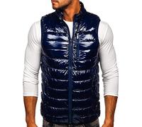 BOLF Homme Gilet de transition matelassee Col montant Doudoune Blouson avec fermeture eclair Zipe Temps libre Sport Fitness Sport Fitness Basic Outdoor Style R0109A Bleu fonce L [1U1]
