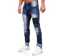BOLF Homme Pantalon en Jeans Jeans Used Look Jeans Destroyed Denim Style Slim Fit Jambe etroite Temps Libre Casual Style MP0144BS Bleu Fonce M [6F6]