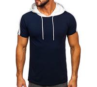 BOLF Homme T-Shirt a Capuche a Manches Courtes col Rond Tee-Shirt uni Lisse Top Tenue de Sport Logo Casual Street Style 8T299 Bleu Fonce XL [3C3]