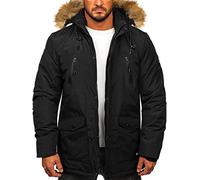 BOLF Homme Veste d'hiver Double Parka avec capuche Blouson a capuche Manteau Bordure en fourrure Longue Coupe Chaleur d'automne loisir Outdoor Casual Style WX032 Noir M [4D4]