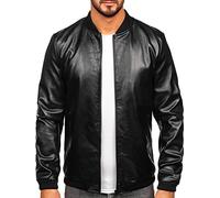 BOLF Homme Veste en cuir avec un col montant haut en similicuir ecologique Blouson d'hiver de transition matelassee Moto Pilote zippe Fermeture eclair Casual Style 6803A Noir L [4D4]