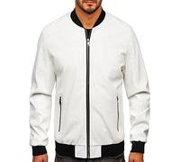BOLF Homme Veste en cuir avec un col montant haut en similicuir ecologique Blouson d'hiver de transition matelassee Moto Pilote zippe Fermeture eclair Casual Style 7110 Blanc XXL [4D4]