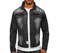 BOLF Homme Veste en jean Denim de transition Blouson Manche longue bande de bouton Casual Denimwear Oversize Decontracte Basic Casual Style MJ525N Noir M [4D4]
