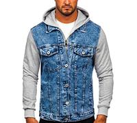 BOLF Homme Veste en jean Denim de transition Blouson Manche longue bande de bouton Casual Denimwear Oversize Decontracte HY1017 Bleu M [4D4]
