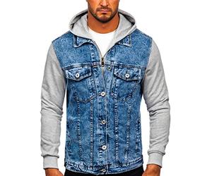 BOLF Homme Veste en jean Denim de transition Blouson Manche longue bande de bouton Casual Denimwear Oversize Decontracte HY1017 Bleu M [4D4]
