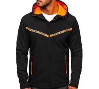 BOLF Homme Veste Softshell de transition a capuche Impermeable Blouson zippe Fonctionnel Coupe-vent Etanche Sport de Trekking Respirant Outdoor Style KS2181 Noir M [4D4]