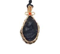 BOLFFU Collier en cristal tektite tibétain avec pendentif en tektite, forme irrégulière, noir