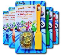 Bolibo JETON Loto magnétique - Bâton magnétique + 100 PIONS - 17 mm de diamètre - Coloris au Choix - Bleu, Orange, Jaune, Vert, Rouge, Violet, etc... - (Jaune)