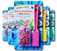 Bolibo JETON Loto magnétique Rose - Bâton magnétique + 100 PIONS - 17 mm de diamètre - Coloris au Choix - Bleu, Orange, Jaune, Vert, Rouge, Violet, etc... - Bingo (Rose)