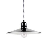 Bolichwerke Bingen suspension, 35 cm, suspension par câble, câble de textile noir-blanc Pendelleuchte, tôle d`acier blanc