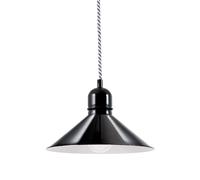 Bolichwerke Bitburg suspension, 24 cm, suspension par câble, câble de textile noir-blanc Pendelleuchte, tôle d`acier naturel vernis brillant