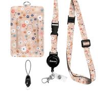 bolimoss Cordon motif fleurs et arcs-en-ciel pour badges d'identité, jolis porte-cartes d'identité avec cordons pour enseignants, cordons tour de cou avec enrouleurs de badge rétractables, boucles à