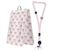 Bolimoss Cordon rose avec nœud pour badges d'identité, porte-badge mignon en cuir synthétique avec fenêtres double face, cordon tour de cou détachable avec enrouleur rétractable, cordon réglable avec