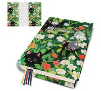 bolimoss Couverture de livre en tissu doux avec motif de chat noir, réglable, motif floral mignon, lavable pour livres de poche avec marque-page, couverture de livre en tissu doux, cadeau