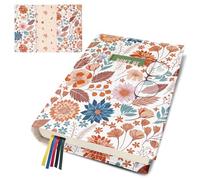 bolimoss Housse de livre à motif de feuille florale avec poche avant, protection réglable et lavable pour livres de poche, couvertures réutilisables en tissu pour femmes, enseignantes, amateurs de
