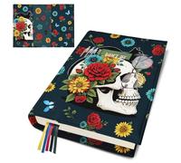 bolimoss Housse de livre gothique en forme de tête de mort - Couverture de protection réglable avec poche marque-page - Réutilisable et lavable - Pour livre de poche de la Bible standard, cadeau pour