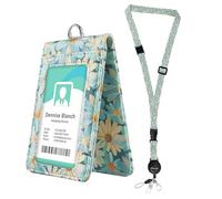 bolimoss Joli porte-badges en cuir avec fenêtres double face, motif marguerites florales - Porte-badge avec boucles à dégagement rapide et cordons rétractables réglables - Cordon tour de cou