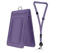 Bolimoss Joli porte-badges en cuir avec fenêtres double face, porte-badge avec boucles à dégagement rapide et cordons rétractables réglables, tour de cou détachable pour enseignant, infirmière, violet