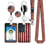 bolimoss Lanière avec porte-cartes, drapeau USA, cordon avec porte-badge rétractable, porte-badge en plastique, porte-clés
