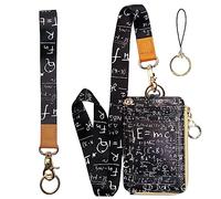 bolimoss Lanière mathématique avec fermeture éclair, cordon pour badges, cartes d'identité et clés, porte-cartes d'identité tendance avec cordons rétractables, joli tour de cou pour enseignant, pour