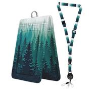 Bolimoss Mountain Forest Cordon pour badges d'identité, porte-badge double face en cuir synthétique avec sangles réglables, cordon amovible avec enrouleur rétractable et boucles à dégagement rapide