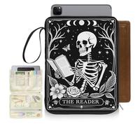Bolimoss Pochette de protection en cuir synthétique imperméable avec poches à fermeture éclair, motif tête de mort gothique, pour les amateurs de couverture rigide, cadeaux pour femmes enseignantes