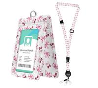 Bolimoss Porte-badge mignon en cuir Nœud rose cerise Fenêtres transparentes Double face Cordons rétractables réglables Tour de cou détachable