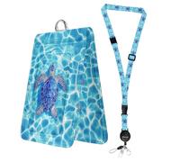 Bolimoss Porte-badge tortue de mer avec fenêtres double face, en cuir synthétique, rétractable, réglable, pour cartes clés, porte-nom pour étudiants, enseignants