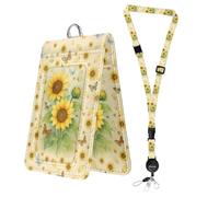 Bolimoss Porte-badges à double face avec papillon et tournesol, joli cordon pour enseignant avec badges d’identification rétractables, cordon de carte ajustable avec étiquette de nom détachable