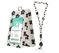 bolimoss Porte-badges en cuir à motif floral noir avec fenêtres double face, joli porte-badge avec boucles à dégagement rapide et cordon tour de cou réglable rétractable pour travail, infirmière