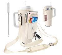 bolimoss Stanley - Porte-gobelet avec poche pour téléphone - Pour gobelet de 122/887 ml - En néoprène beige - Avec 2 sangles réglables et 3 poches, accessoires de voyage Stanley pour la marche