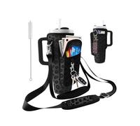 bolimoss Stanley - Porte-gobelet isotherme en néoprène avec poche pour téléphone, imprimé léopard guépard, pochette porte-bouteille avec 2 sangles réglables et 3 poches, accessoires Stanley pour