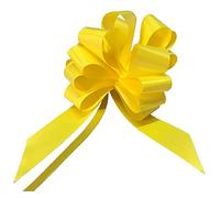 Bolis Lot de 30 cocardes automatiques avec nœud et languette à tirer, 3 cm, pour mariage, voiture, maison, noces, baptême, diplôme, communion.Diamètre de 10 cm avec languette à tirer (jaune/cèdre).