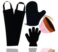 BOLITFU Lot de 4 gants autobronzants : 1 gant autobronzant, 1 applicateur de lotion autobronzante pour le dos, 1 brosse auto-bronzante pour le visage, 1 gant exfoliant et kit d'auto-bronzage