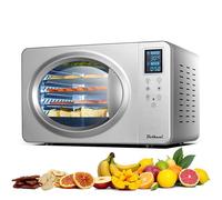 Bolkani Déshydrateur automatique en acier inoxydable avec 6 plateaux argentés au look rétro, 500 W, écran LED, température 20-90 °C, minuterie 24 h, silencieux, avec égouttoir et accessoires, idéal
