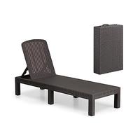 BOLLI Bain de Soleil - Chaise Longue Jardin Exterieur - Résine Imitation rotin tressé - Coussin - Dossier réglable - Gris Sparkle (Bain de Soleil (sans Coussin))