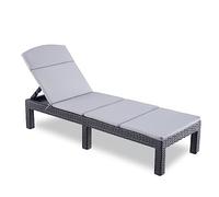 BOLLI Bain de Soleil - Chaise Longue Jardin Exterieur - Résine Imitation rotin tressé - Coussin - Dossier réglable - Gris Sparkle (Bain de Soleil (avec Coussin))