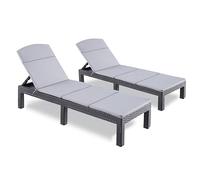 BOLLI Lot de 2 Bain de Soleil - Chaise Longue Jardin Exterieur - Résine Imitation rotin tressé - Dossier réglable - Gris Sparkle(avec Coussin)