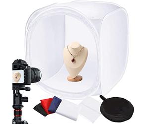 BOLLUMA Boîte à Lumière 60x60x60cm, Studio Photo Portable Lightbox Kit Tente de Shooting Pliable avec 4 Couleurs Toiles de Fond pour Photographie