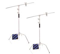 BOLLUMA Lot de 2 Supports en C Robustes avec Perche, Support d'éclairage Professionnel réglable, 300 cm avec Bras de Maintien, 2 têtes de préhension pour Studio de Photographie, boîte à lumière
