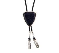 Bolo pour Femmes Hommes Bolo Occidental Vintage Triangulaire Pierre Bijoux Simili Cuir Corde Cravate Collier à Plumes