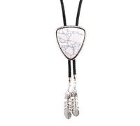 Bolo pour Femmes Hommes Bolo Occidental Vintage Triangulaire Pierre Bijoux Simili Cuir Corde Cravate Collier à Plumes