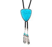 Bolo pour Femmes Hommes Bolo Occidental Vintage Triangulaire Pierre Bijoux Simili Cuir Corde Cravate Collier à Plumes