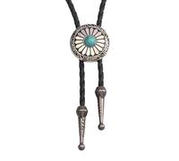 Bolo Tie Rodeo Cowboy Cravate en cuir pour homme, femme, collier en cuir avec pierre turquoise, argent, turquoise, cuir