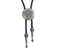 Bolo Tie Rodeo Cowboy Cravate en cuir pour homme, femme, collier en cuir avec pierre turquoise, argent, turquoise, cuir