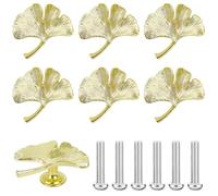 Boloest Lot de 6 poignées en forme de feuille de ginkgo, Ginkgo doré tiroirs d'armoire, armoires, tiroirs de meubles