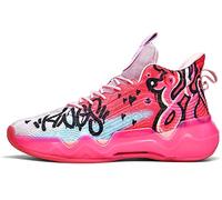 Bolognifi Chaussures de Basket-Ball fluorescentes for Hommes, Chaussures de Sport Ultra légères antidérapantes, Chaussures d'entraînement de Style Graffiti (Color : Pink, Size : 39 EU)